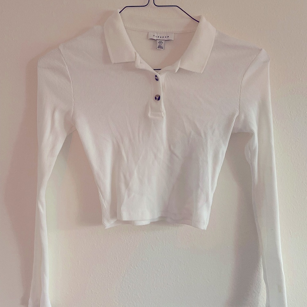 Top shop cropped long sleeve polo shirt